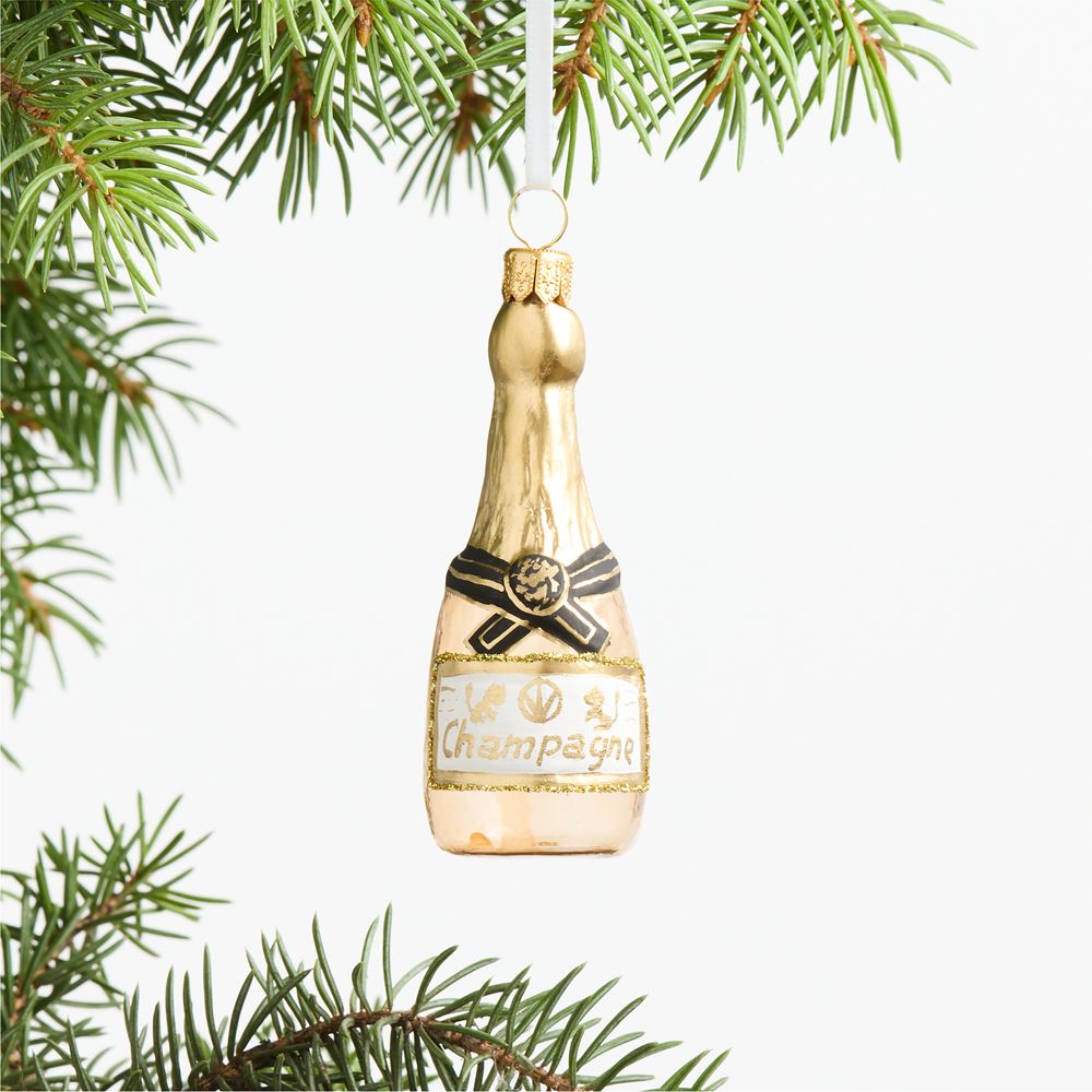 Glass Champagne Bottle Christmas Tree Ornament