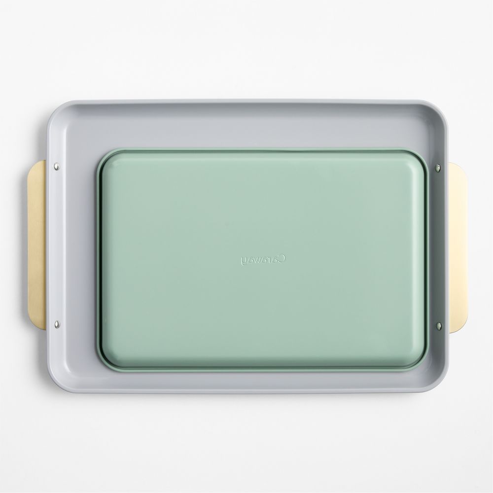 Caraway Coastline Ceramic Nonstick 2-Piece Baking Sheet Duo with Champagne Hardware