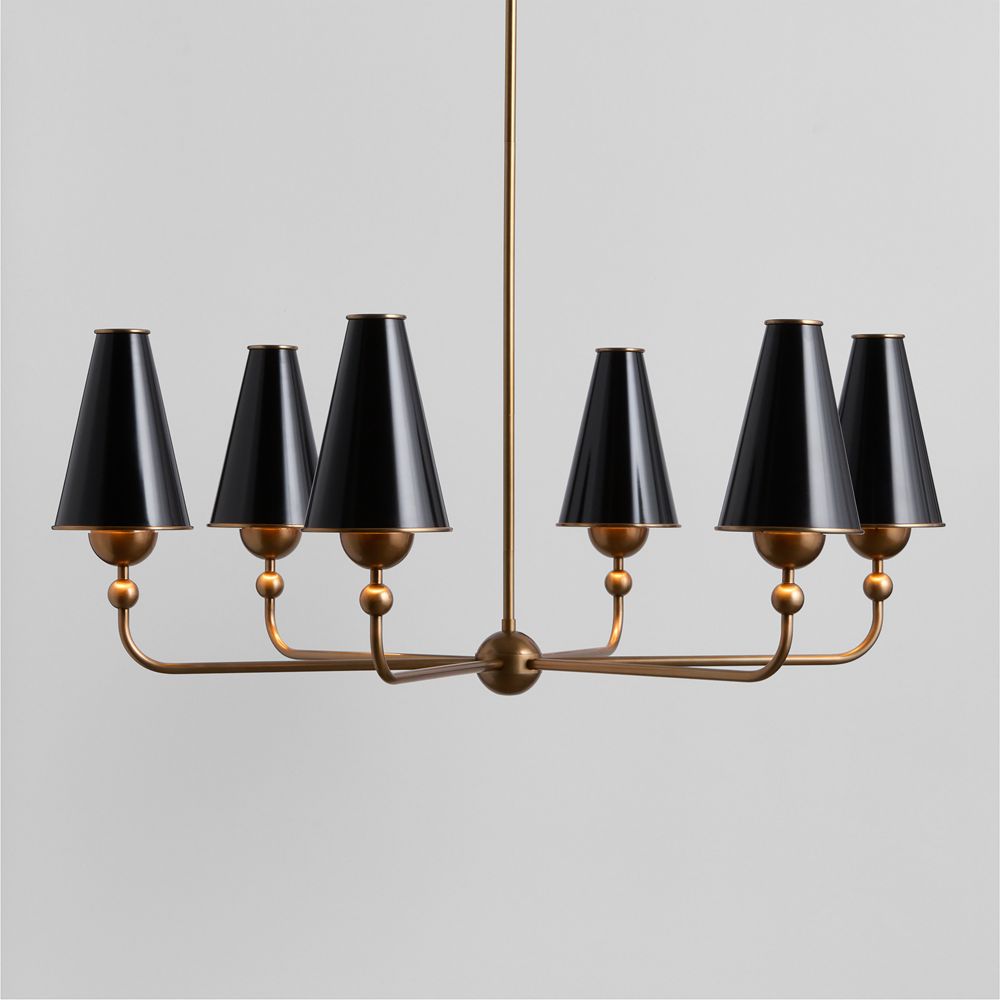 Everton Brass Round Chandelier Light with Black Metal Shades