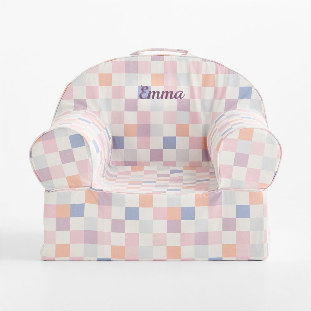 Large Sherbet Checkered Organic Cotton Kids Lounge Nod Chair