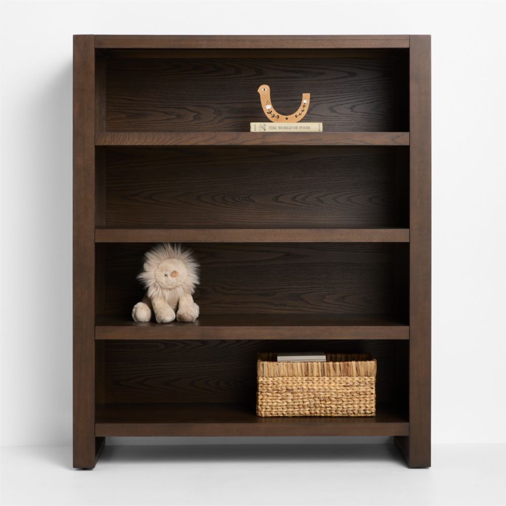 Gemini 45" Deep Brown Ash Wood Tall 4-Shelf Kids Bookcase