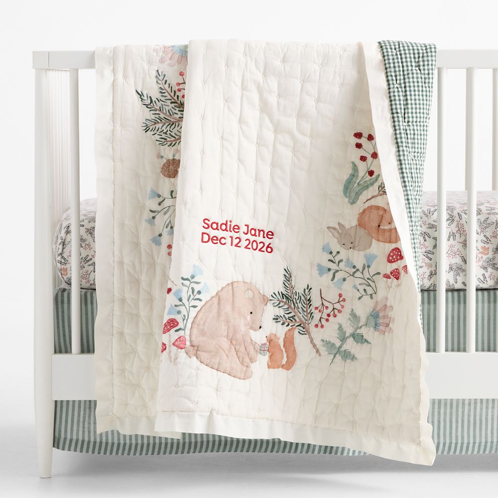 Enchanted Winter Wonderland Embroidered 100% Organic Cotton Baby Crib Quilt