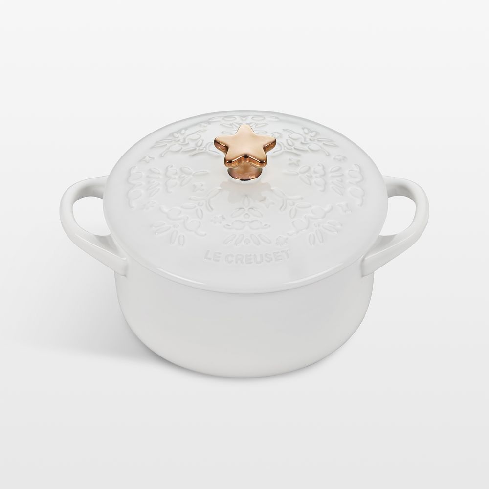 Le Creuset 24-Oz. White Tree-Embossed Stoneware Mini Cocotte with Gold Star Knob