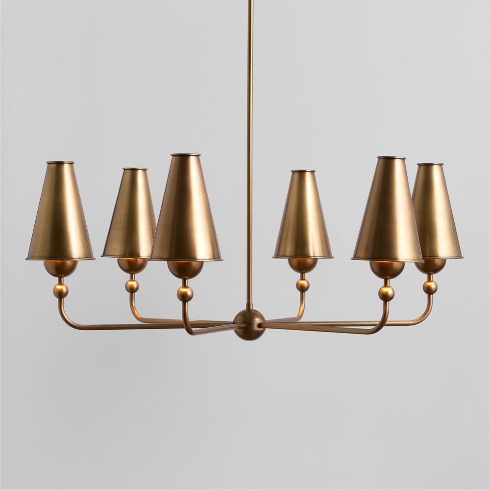 Everton Brass Round Chandelier Light with Real Brass Shades