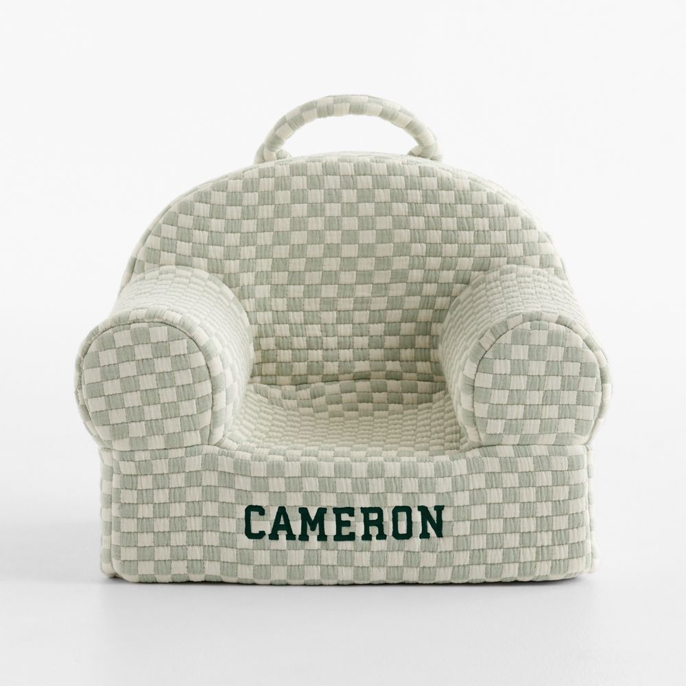 Small Verte Green Checkered Matelass Kids Lounge Nod Chair