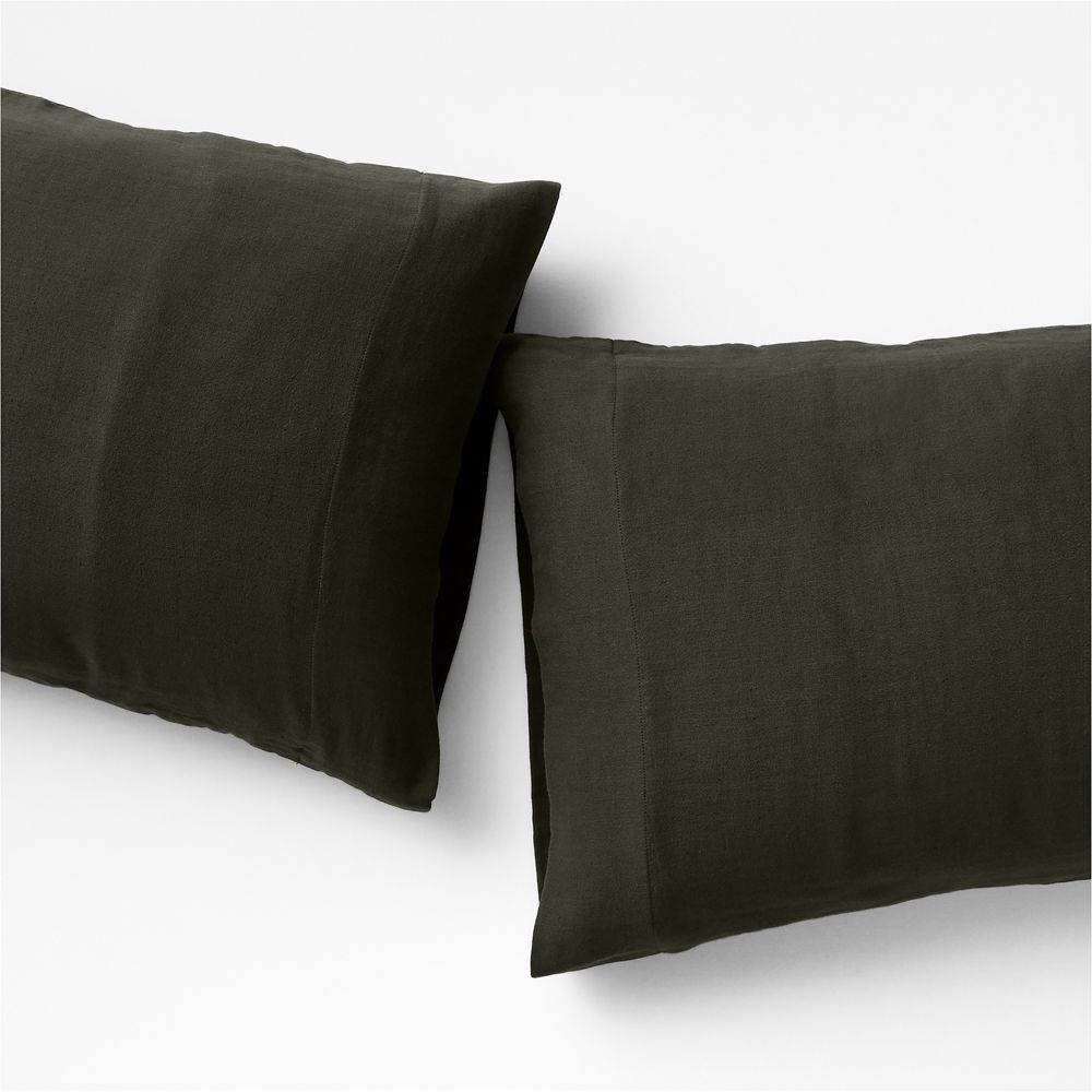 Organic Cotton Gauze Ficus Green Pillowcases, Set of 2