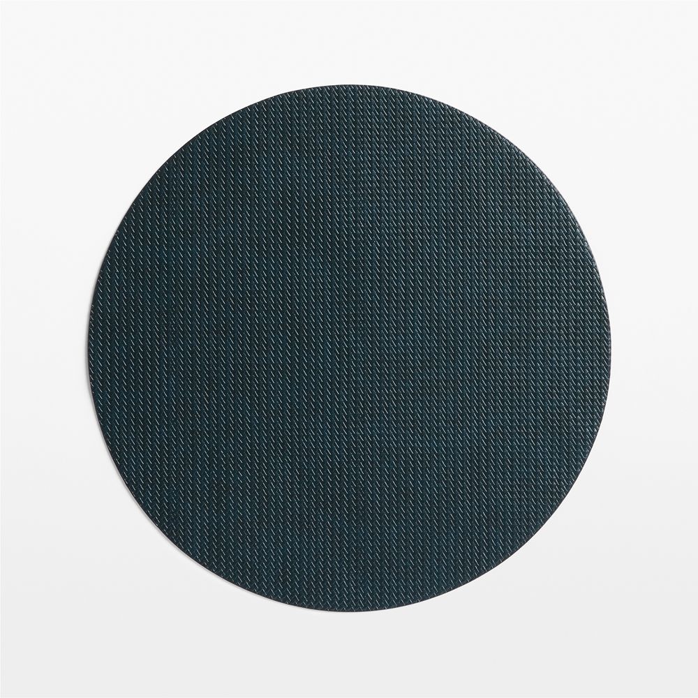 Rizzo Round Basketweave Faux Leather Easy Care Navy-Green Placemat
