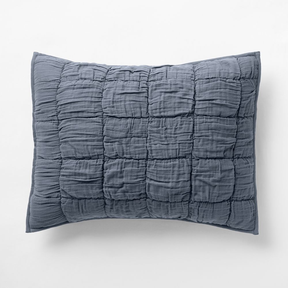 Supersoft Soft Marshmallow Puffy Coy Blue Organic Cotton Gauze Kids Pillow Sham
