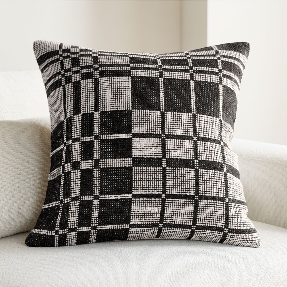 Wool and Linen Blend Plaid 23"x23" Midnight Navy Throw Pillow