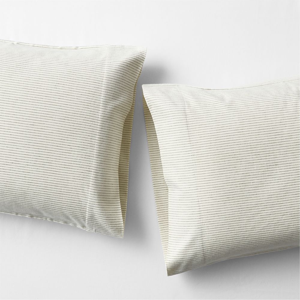 Cozysoft Organic Flannel Burnt Green Stripe Pillowcases, Set of 2