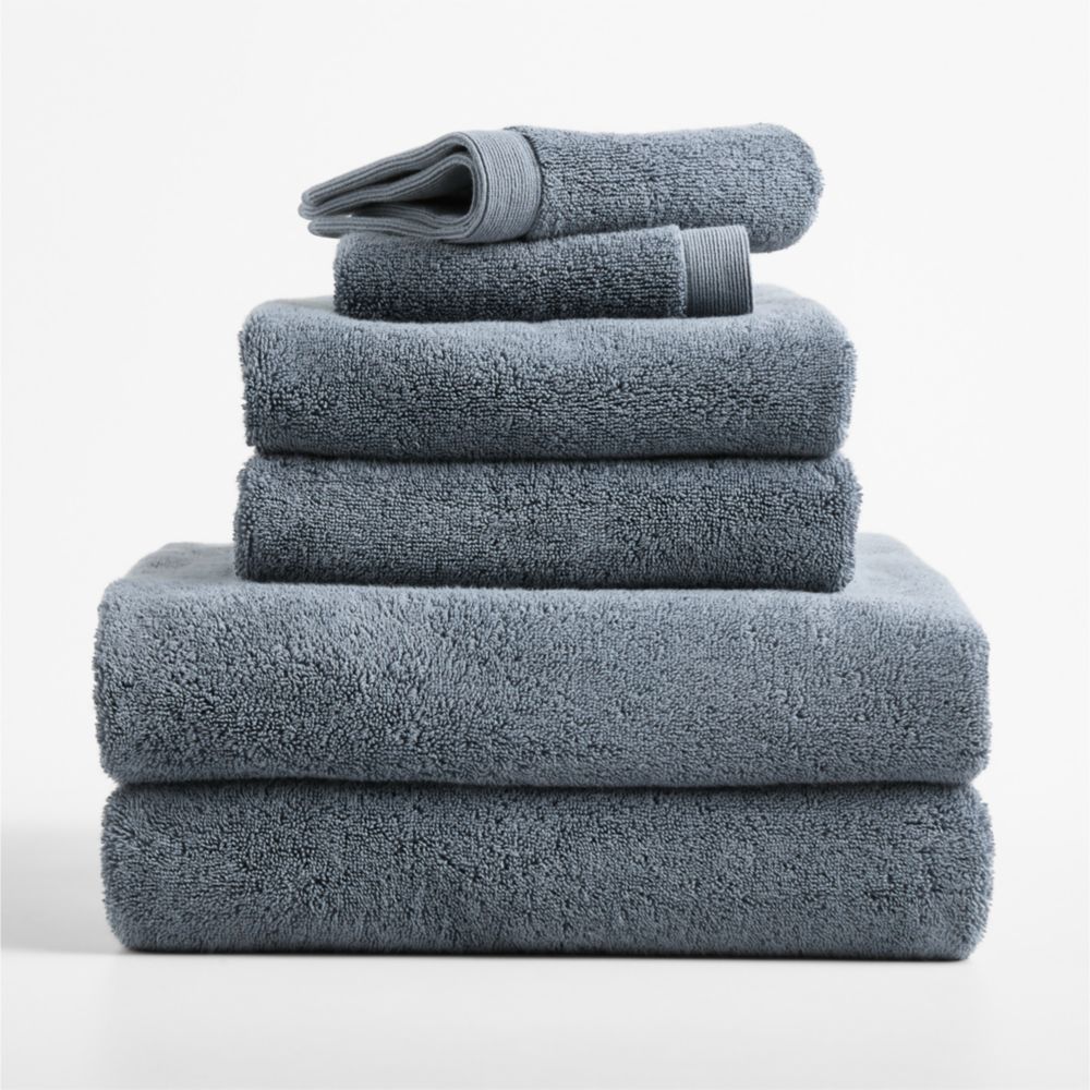 Organic Luxe Plush Turkish Cotton Evening Blue Bath Towels, Set of 6