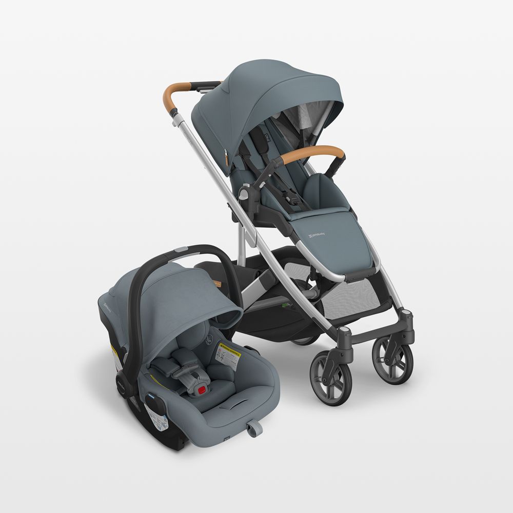 UPPAbaby Cruz V3 Callum Stone Blue Reclining Baby Stroller + Mesa V3 Infant Car Seat Travel System