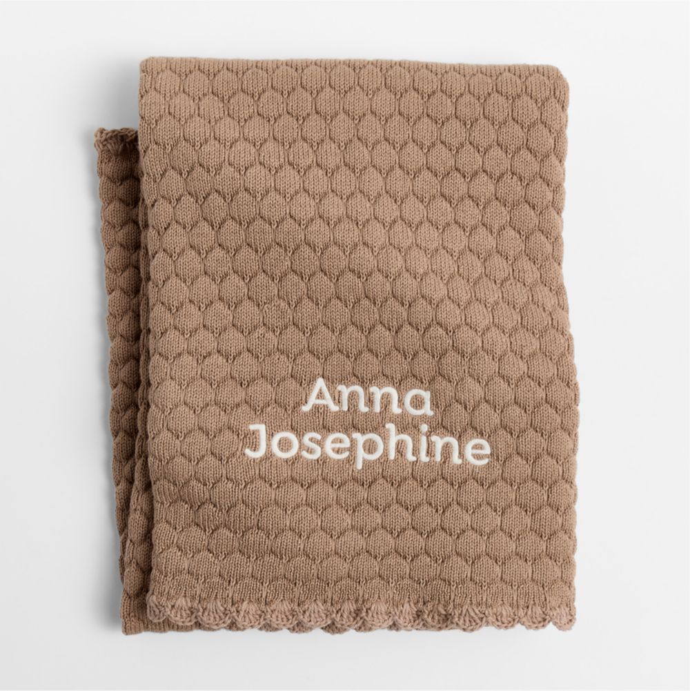 Cuddle Crochet Trim Almond Brown Organic Cotton Baby Stroller Blanket