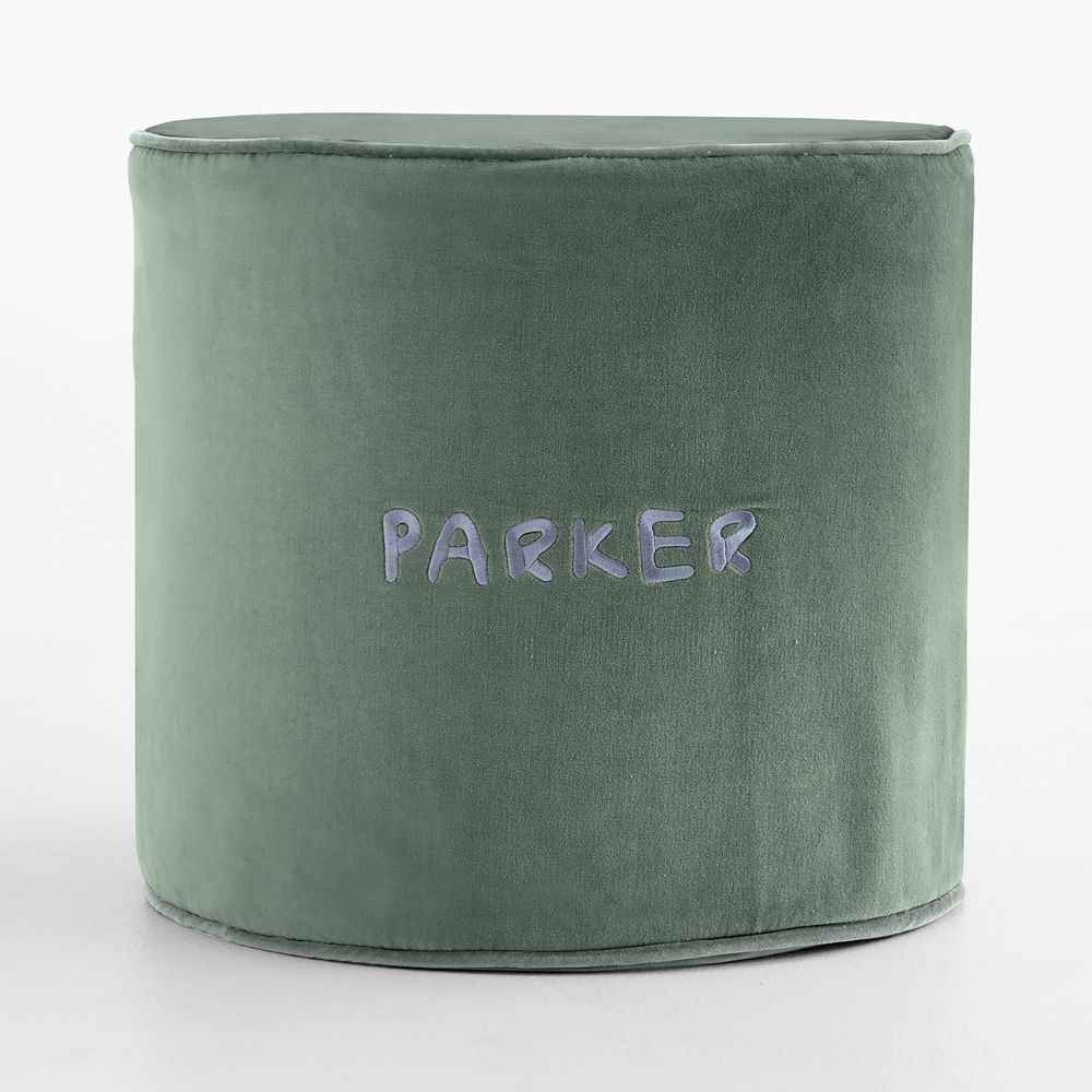 Harriet Pine Green Velvet Round Kids Pouf