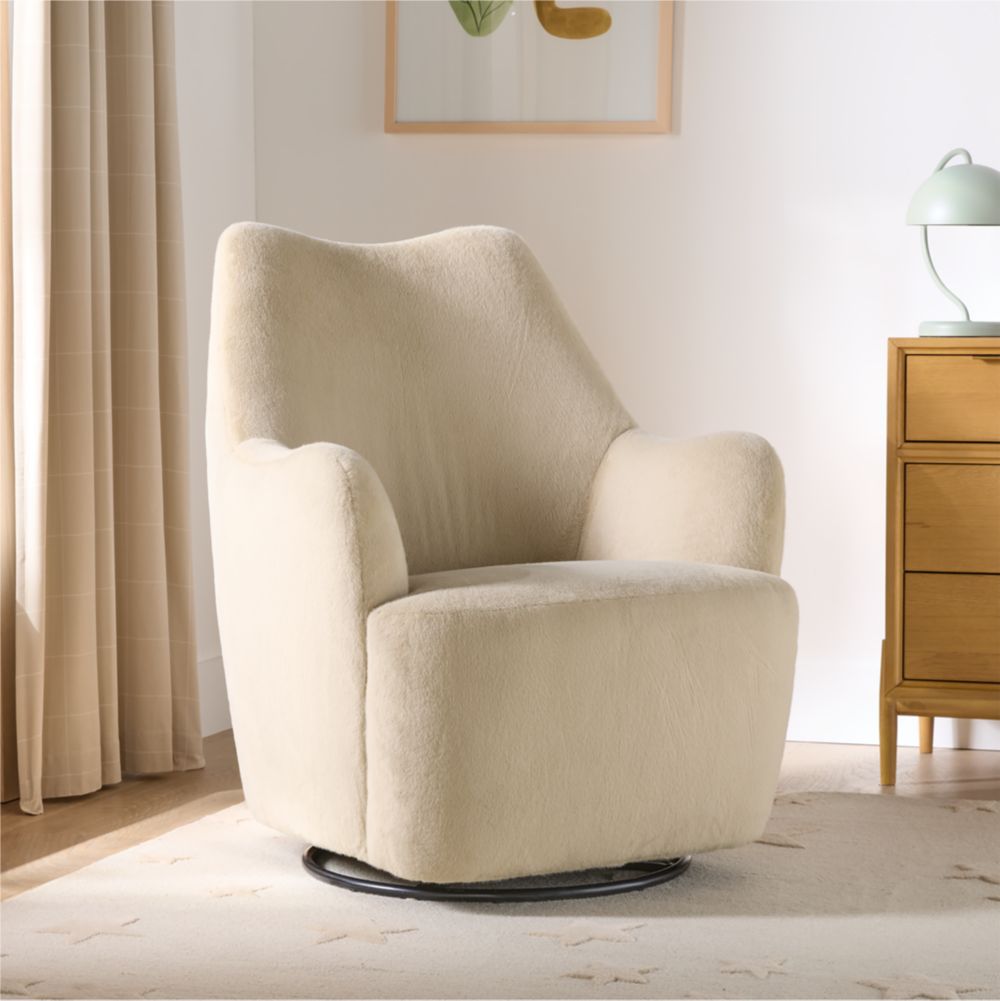 Leo Tan Faux Fur Nursery Swivel Glider Chair