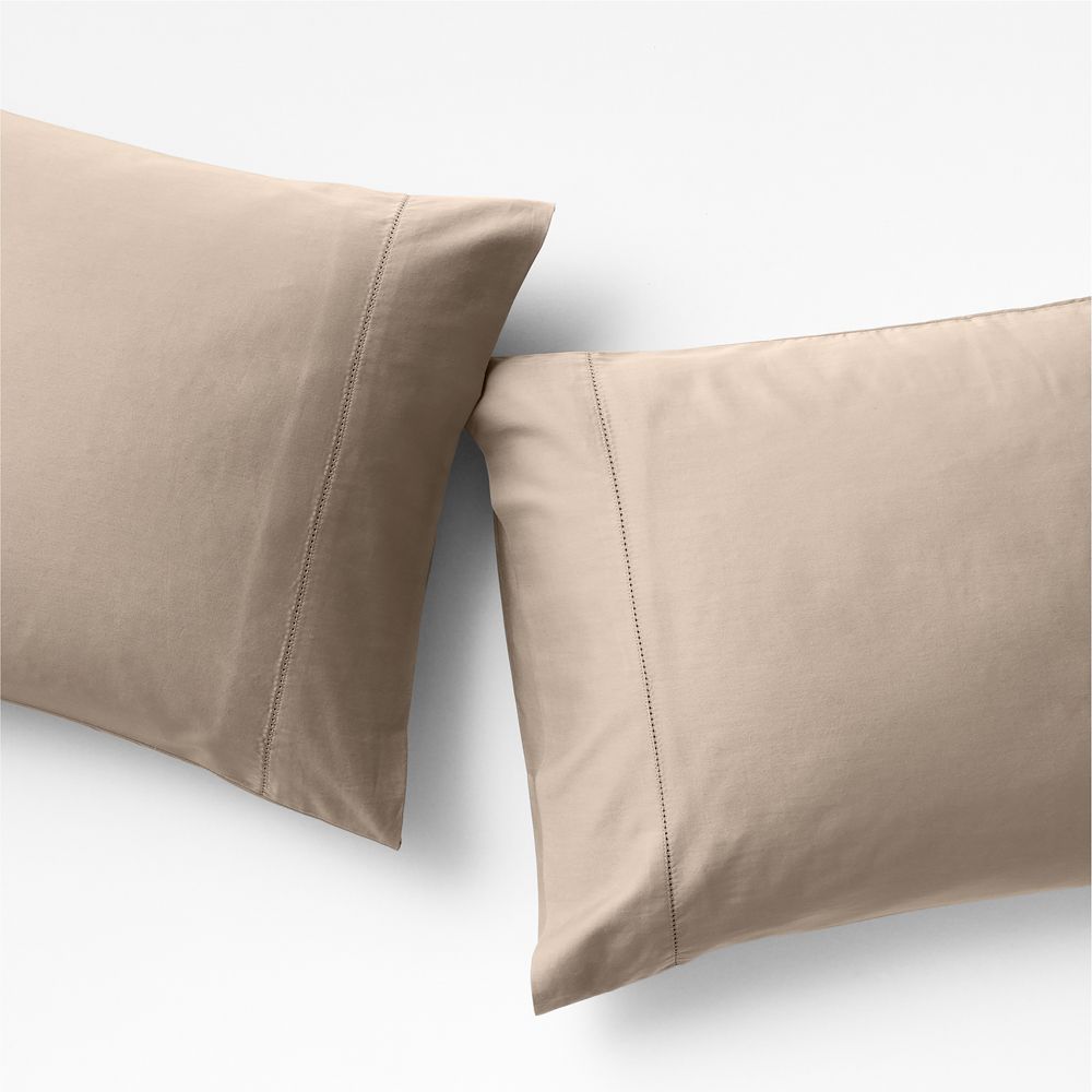 Serene Washed Organic Cotton Sateen Clay Taupe Pillowcases, Set of 2