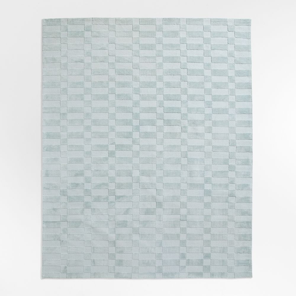 Geo Checker Morning Blue Performance Kids Area Rug