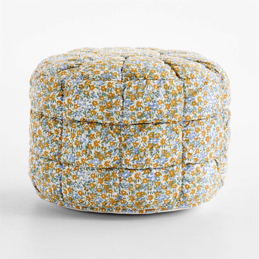 Isla Savannah Yellow Floral Round Puffy Cotton Kids Pouf