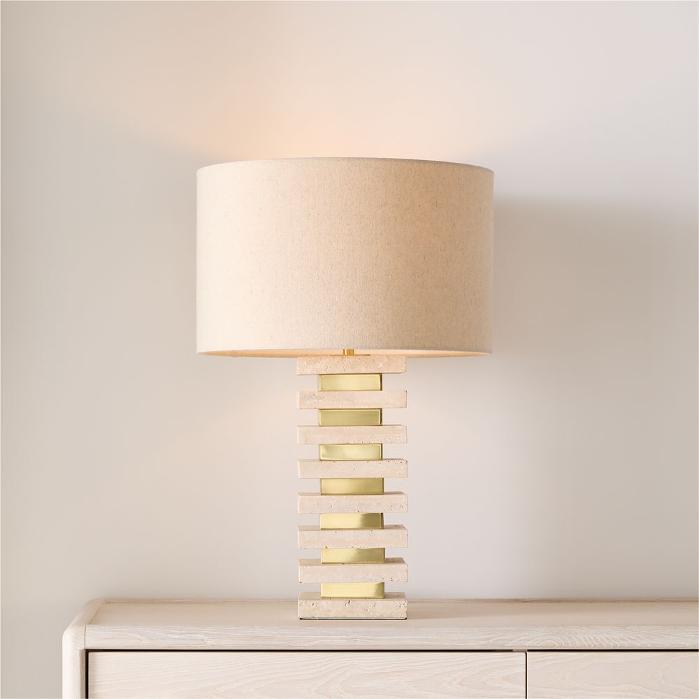 Strata Travertine Table Lamp with Fabric Shade 24.5"