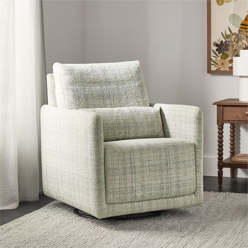 Bowie Blue and Gray Plaid Swivel Glider Nursery Chair