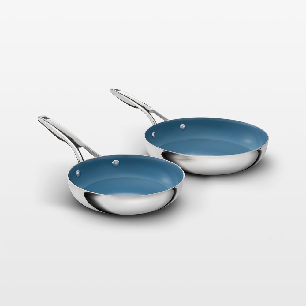 Calphalon Premier Ceramic Nonstick Macaron 10" and 8" Fry Pans Set with Stainless Steel Exterior