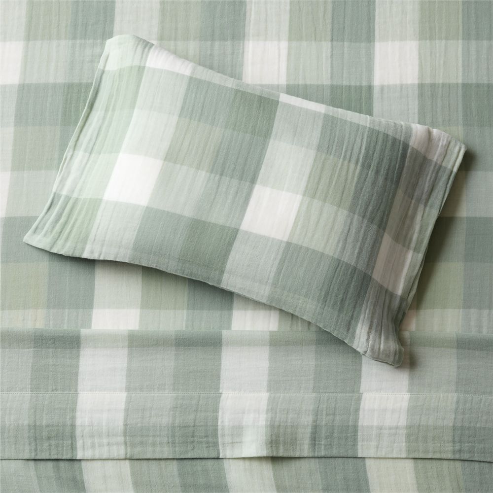 Supersoft Gingham Soft Green 100% Organic Cotton Gauze Toddler Sheet Set