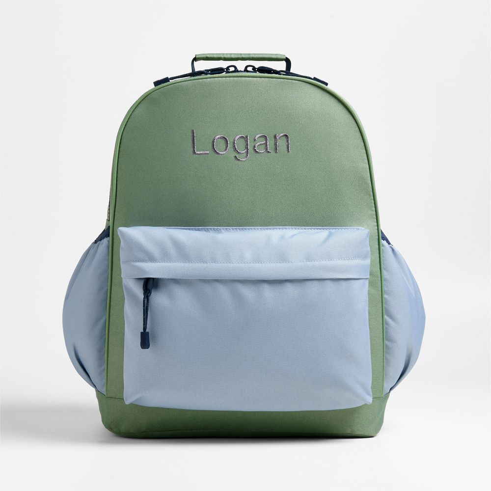 Green and Blue Colorblock Large Kids Backpack with Side Pockets