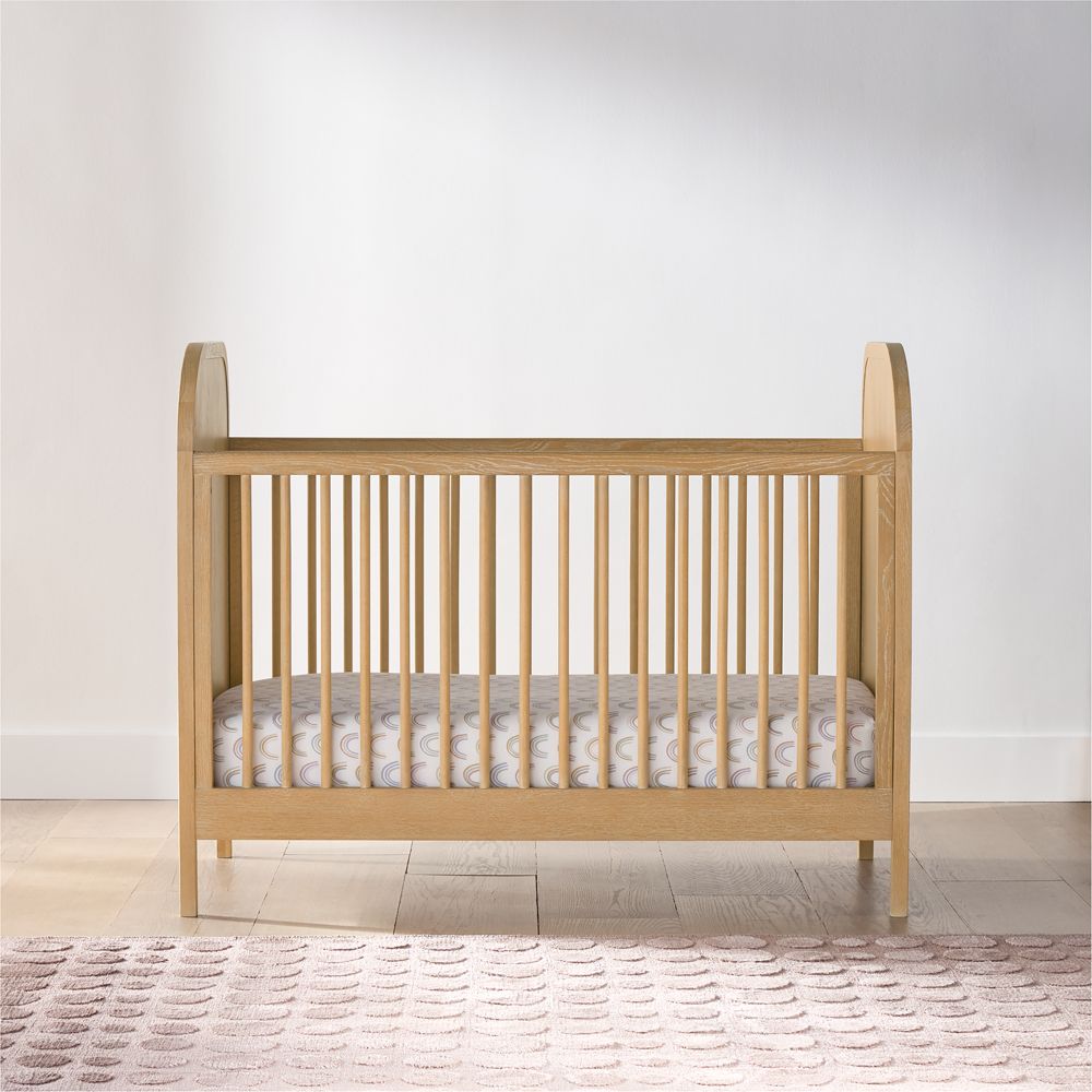 Mira Reeded Natural Oak Wood Convertible Crib