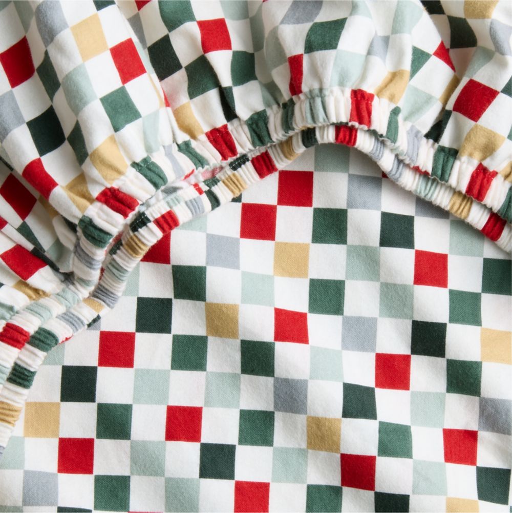 Supercozy Holiday Checkerboard 100% Organic Cotton Flannel Baby Crib Fitted Sheet