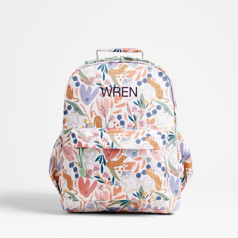 Leopard Floral Medium Kids Backpack with Side Pockets
