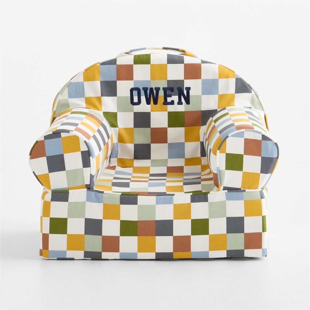 Small Riverstone Checkered Organic Cotton Kids Lounge Nod Chair