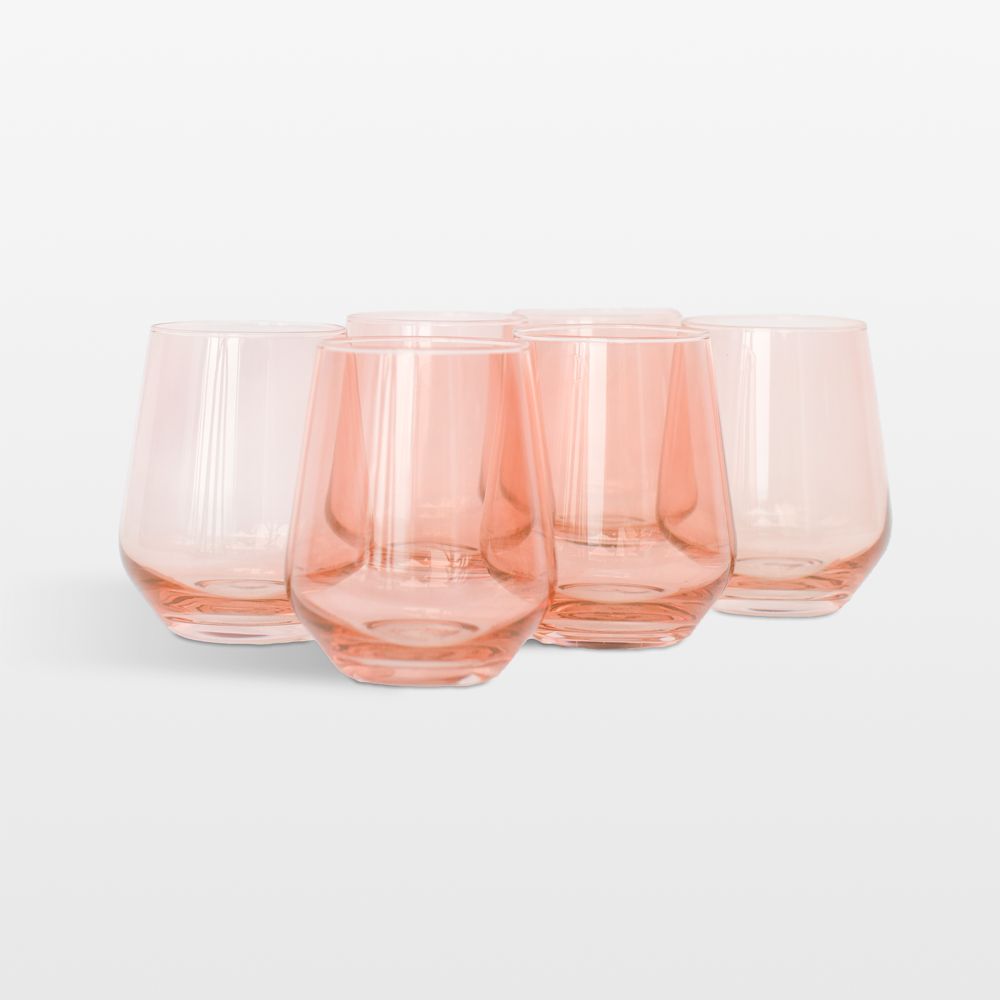Estelle Blush Pink Colored Wine Stemless, Set of 6