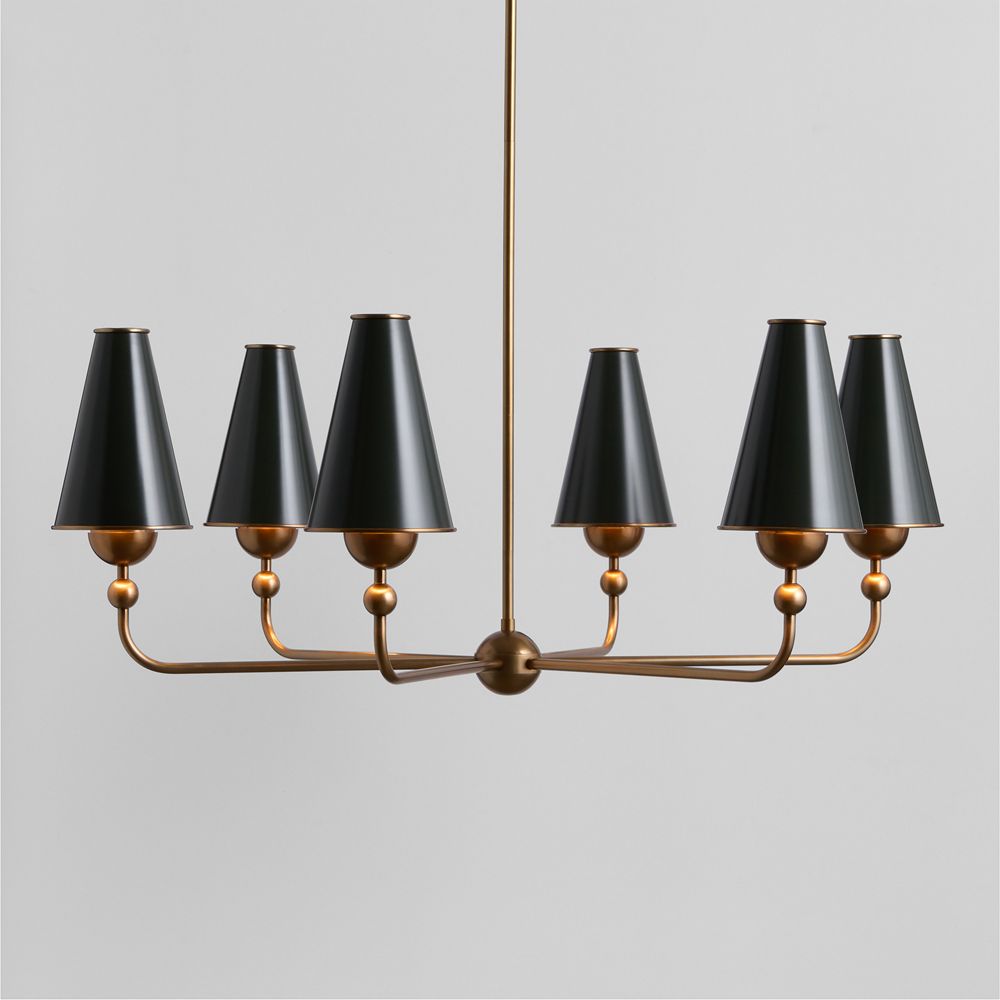 Everton Brass Round Chandelier Light with Green Metal Shades
