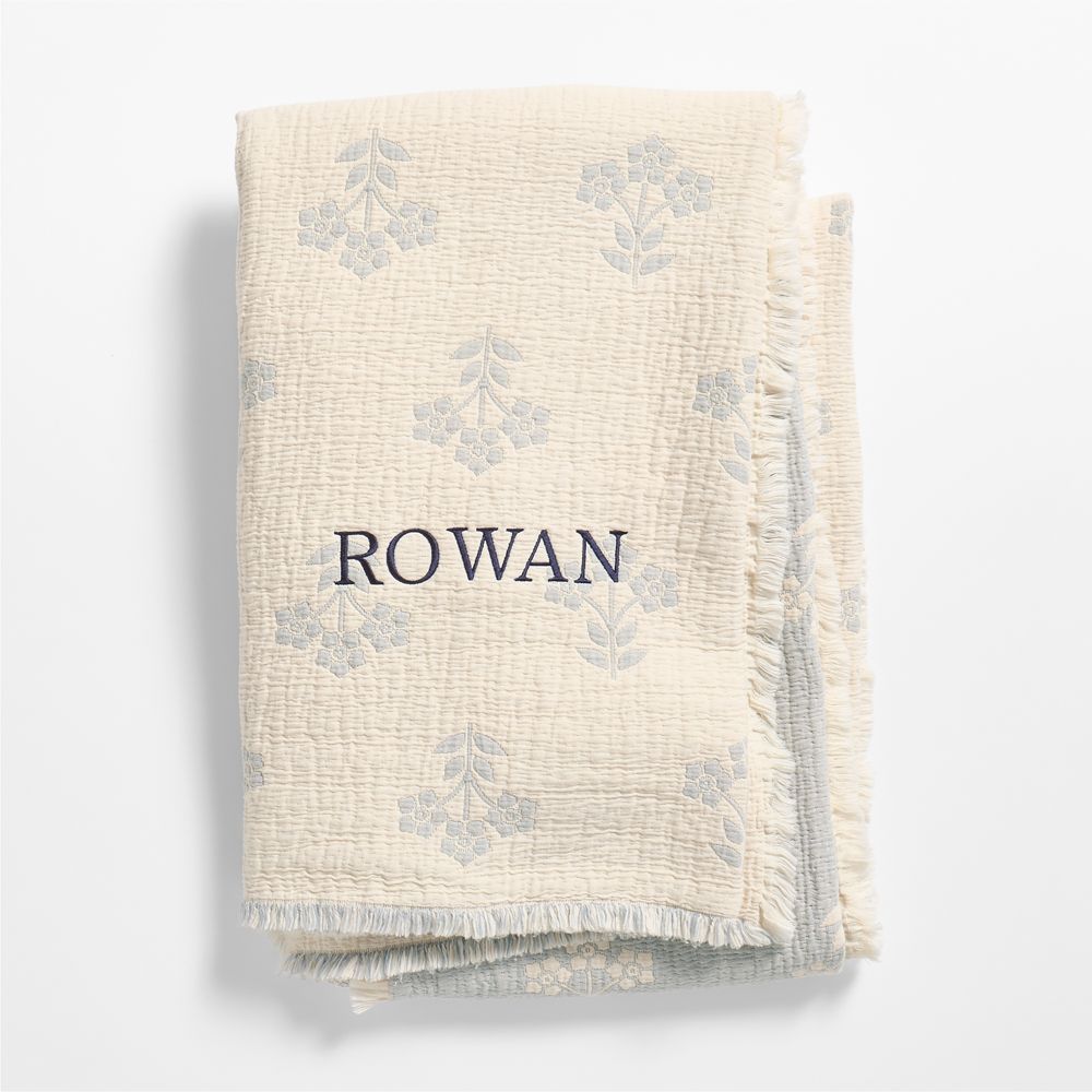 Flora Floral Matelasse Mist Blue Organic Cotton Kids Bed Blanket