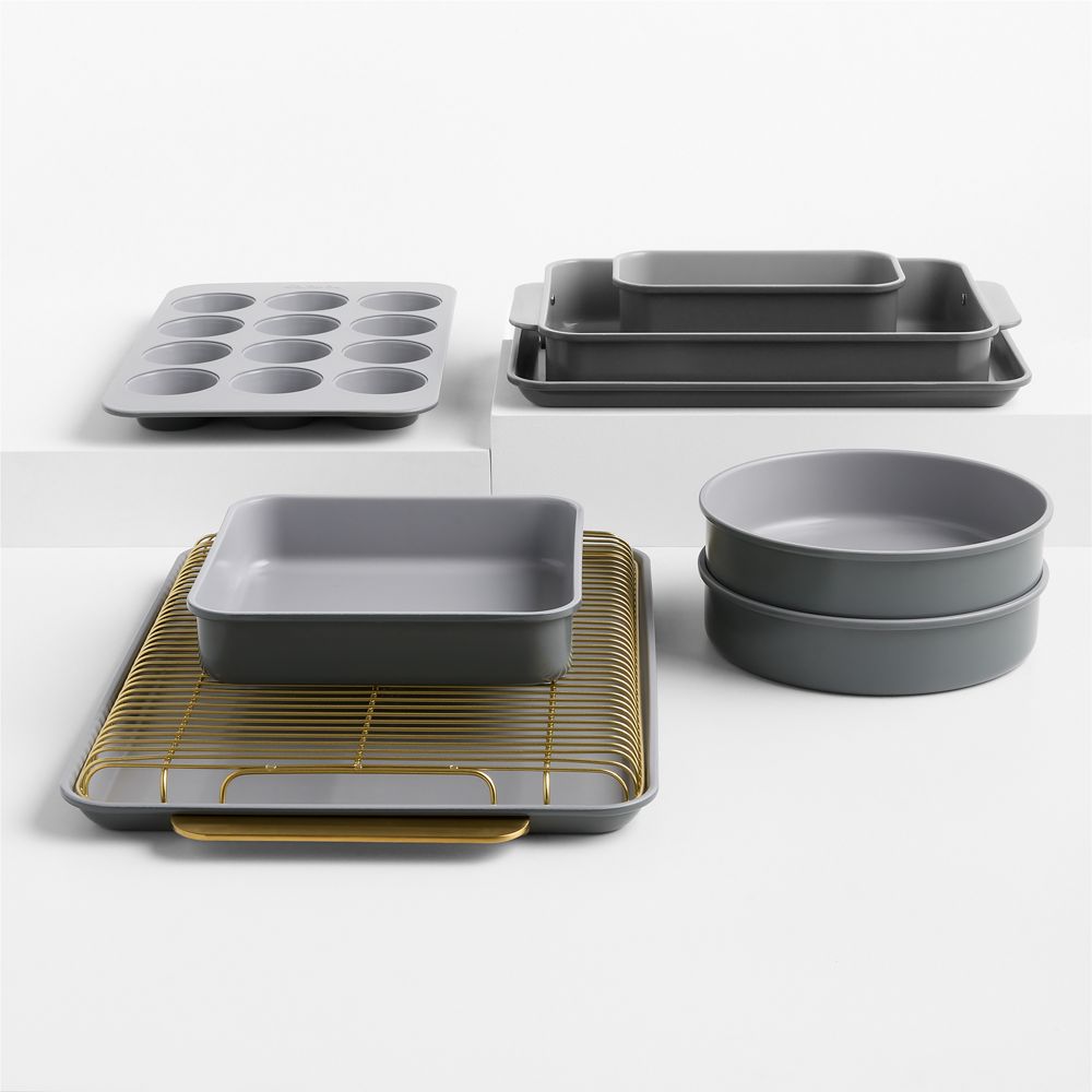 Caraway Graphite Ceramic Nonstick Complete 11-Piece Bakeware Set wih Gold Hardware