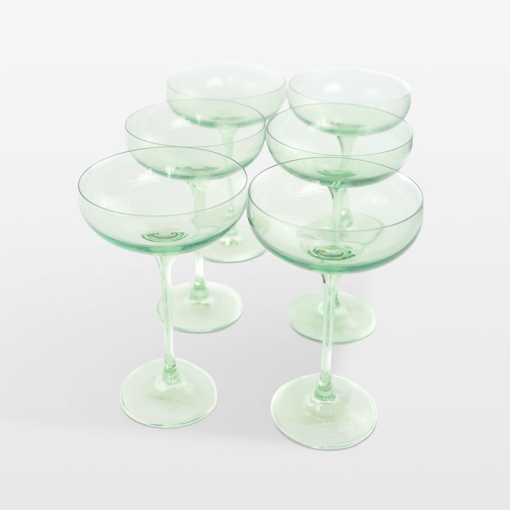 Estelle Mint Green Colored Champagne Coupe Stemware, Set of 6
