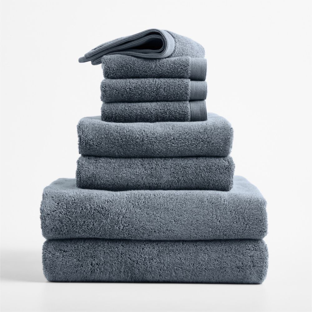 Luxe Plush Organic Turkish Cotton Evening Blue Bath Towels, Set of 8