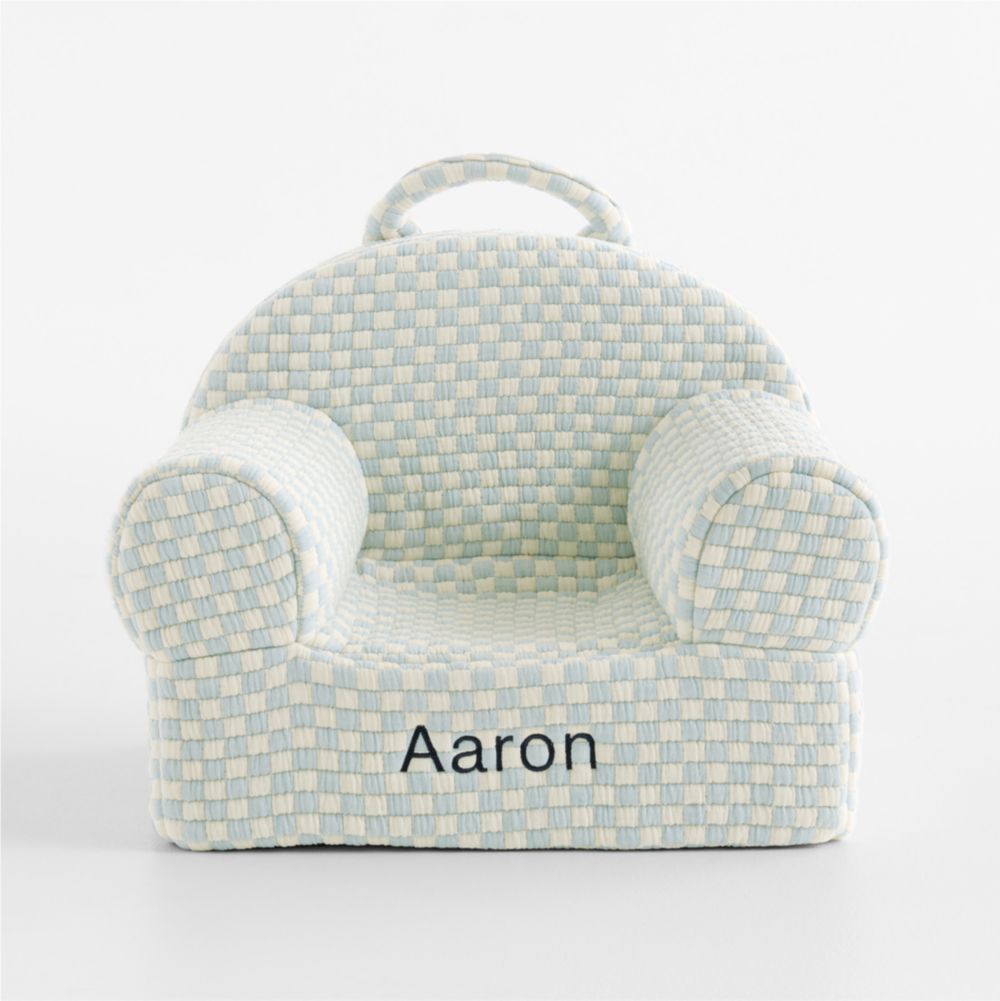 Small Sky Blue Checkered Matelass Kids Lounge Nod Chair