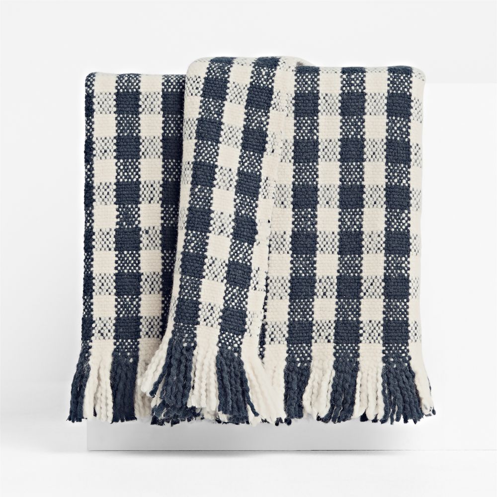 Heirloom 70"x55" Merino Wool Checkered Deep Indigo Throw Blanket
