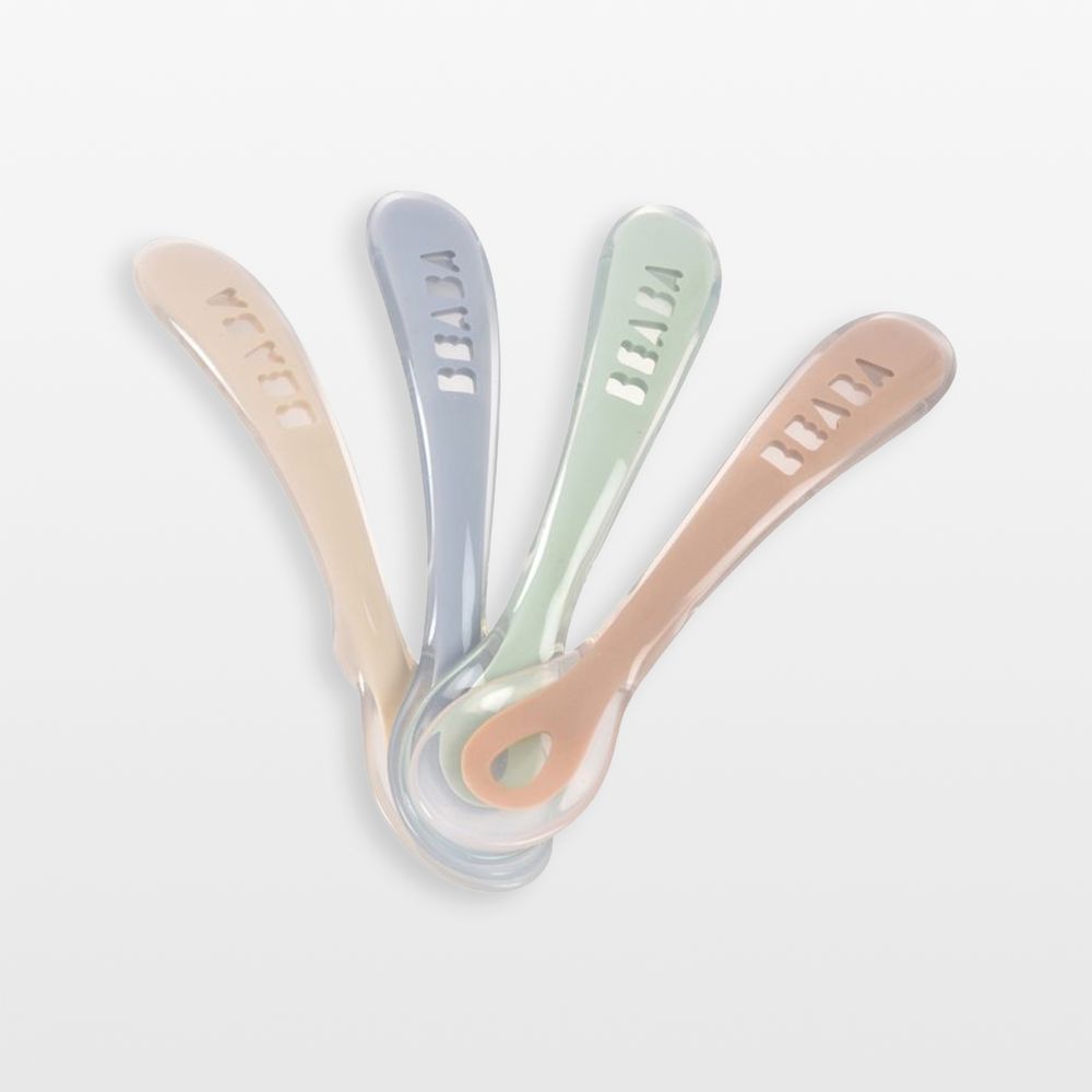 Beaba Natural Set of 4 Self Feeding Silicone Baby Spoons