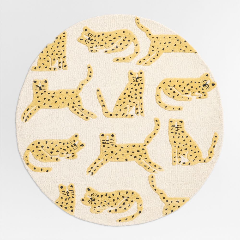 Little Leopards Hand Tufted Wool Kids Round Area Rug 5'