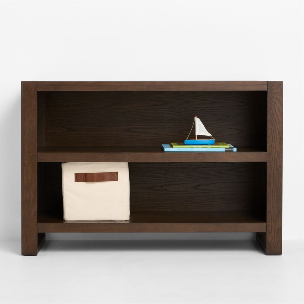 Gemini 45" Deep Brown Ash Wood Small 2-Shelf Kids Bookcase