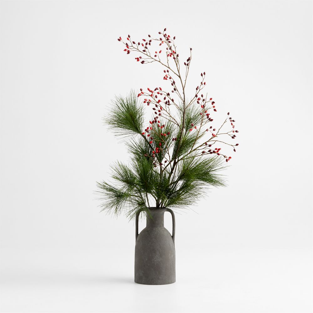 Faux Red Rose Hip and White Pine Branch Bundle by Abigail Ahern