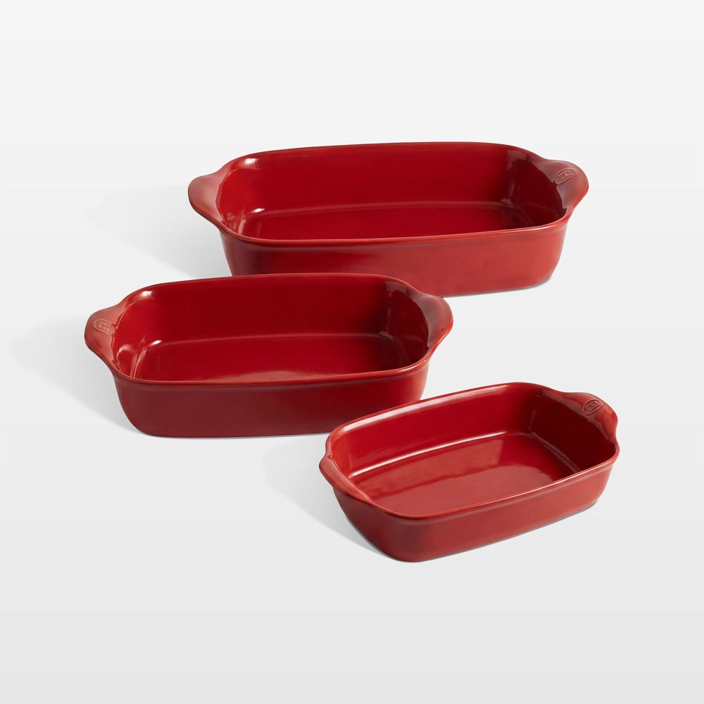 Emile Henry Burgundy Ceramic Rectangular Bakers, Set of 3