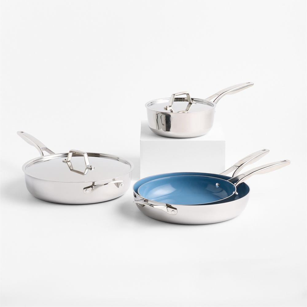Calphalon Premier Ceramic Nonstick 6-Piece Macaron Cookware Set with Stainless Steel Exterior