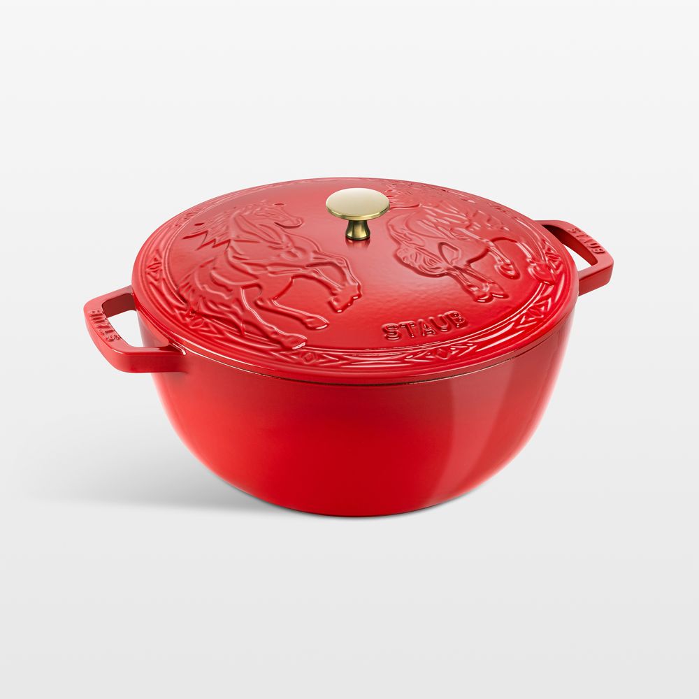 Staub Cherry 5-Qt. French Oven with Horse Lid