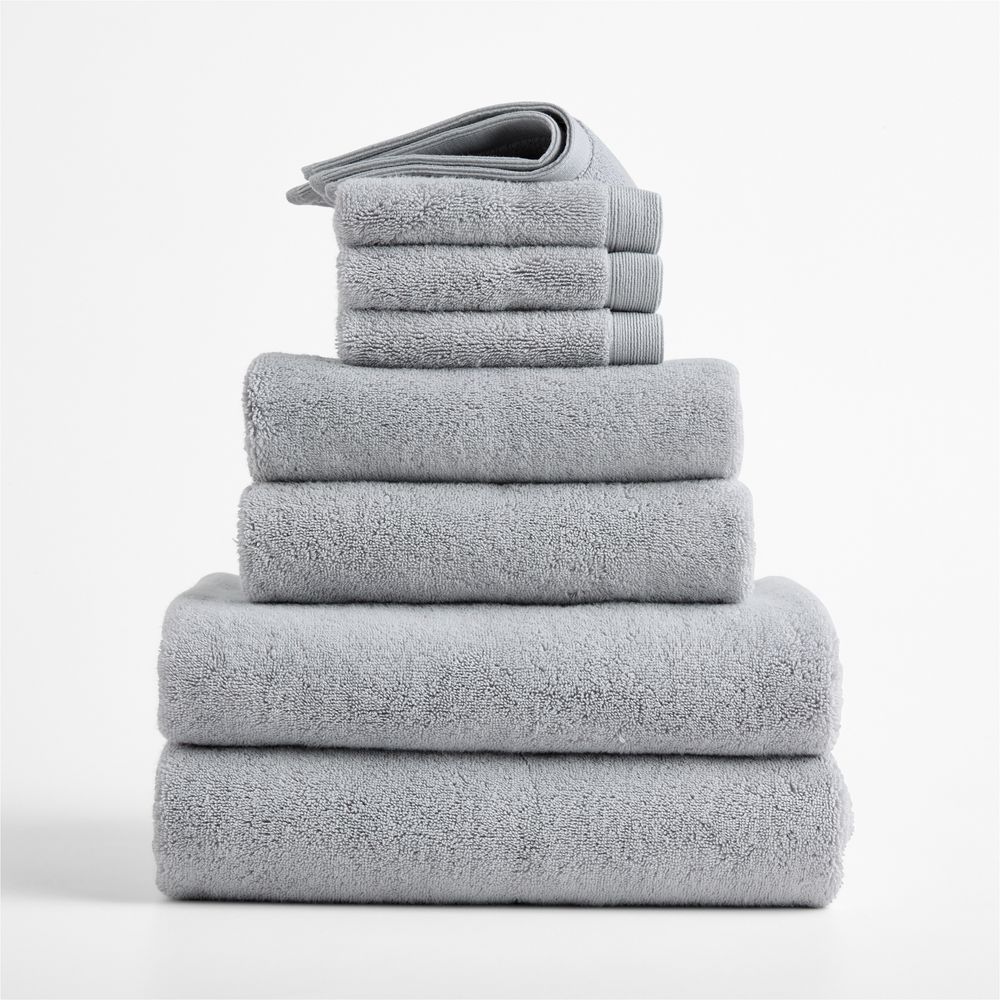 Luxe Plush Organic Turkish Cotton Grey Bath Towels, Set of 8