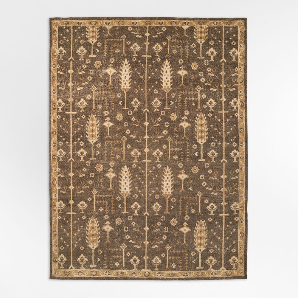 York Wool Traditional Handknotted Brown Rug