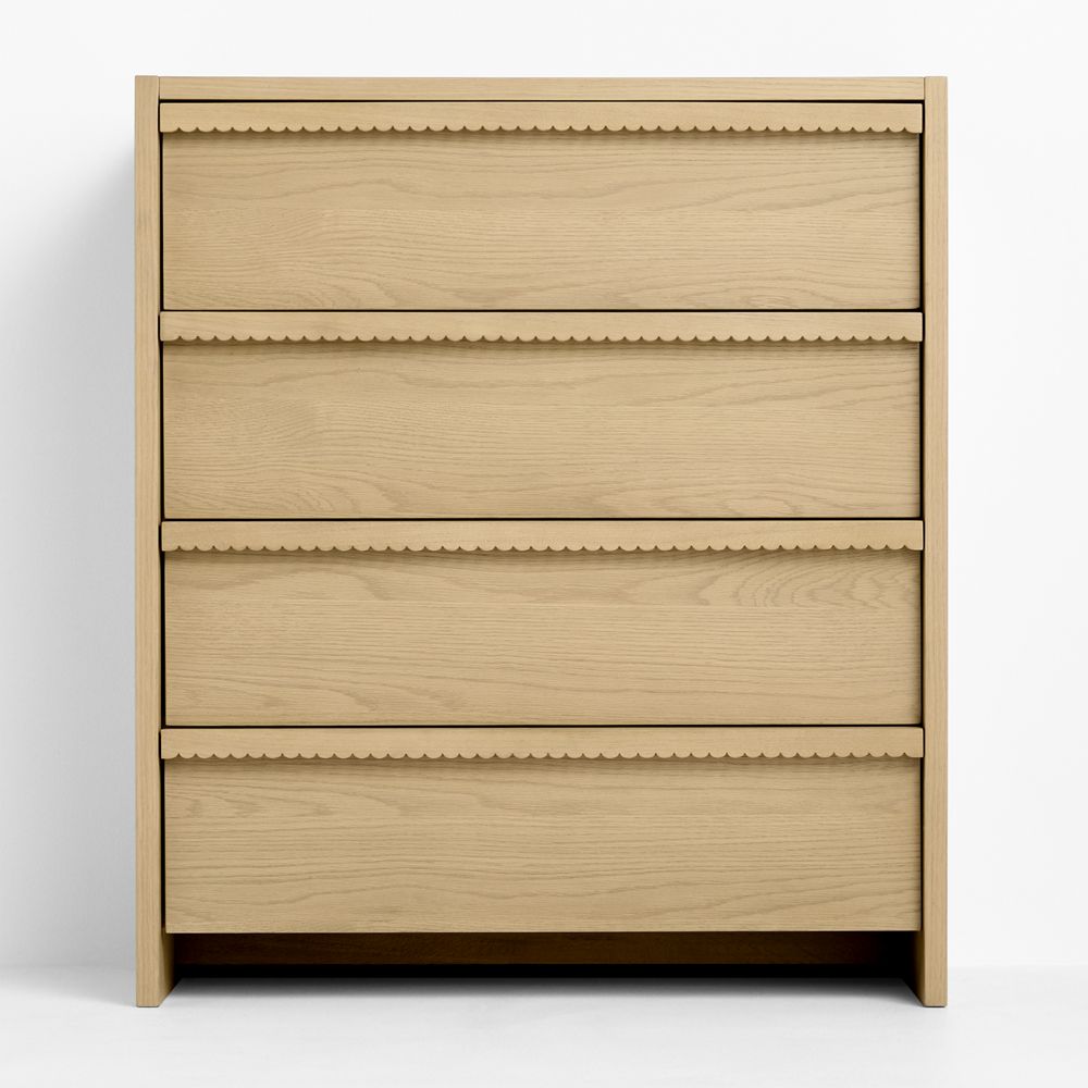 Raya 36" Natural Oak Wood 4-Drawer Kids Dresser