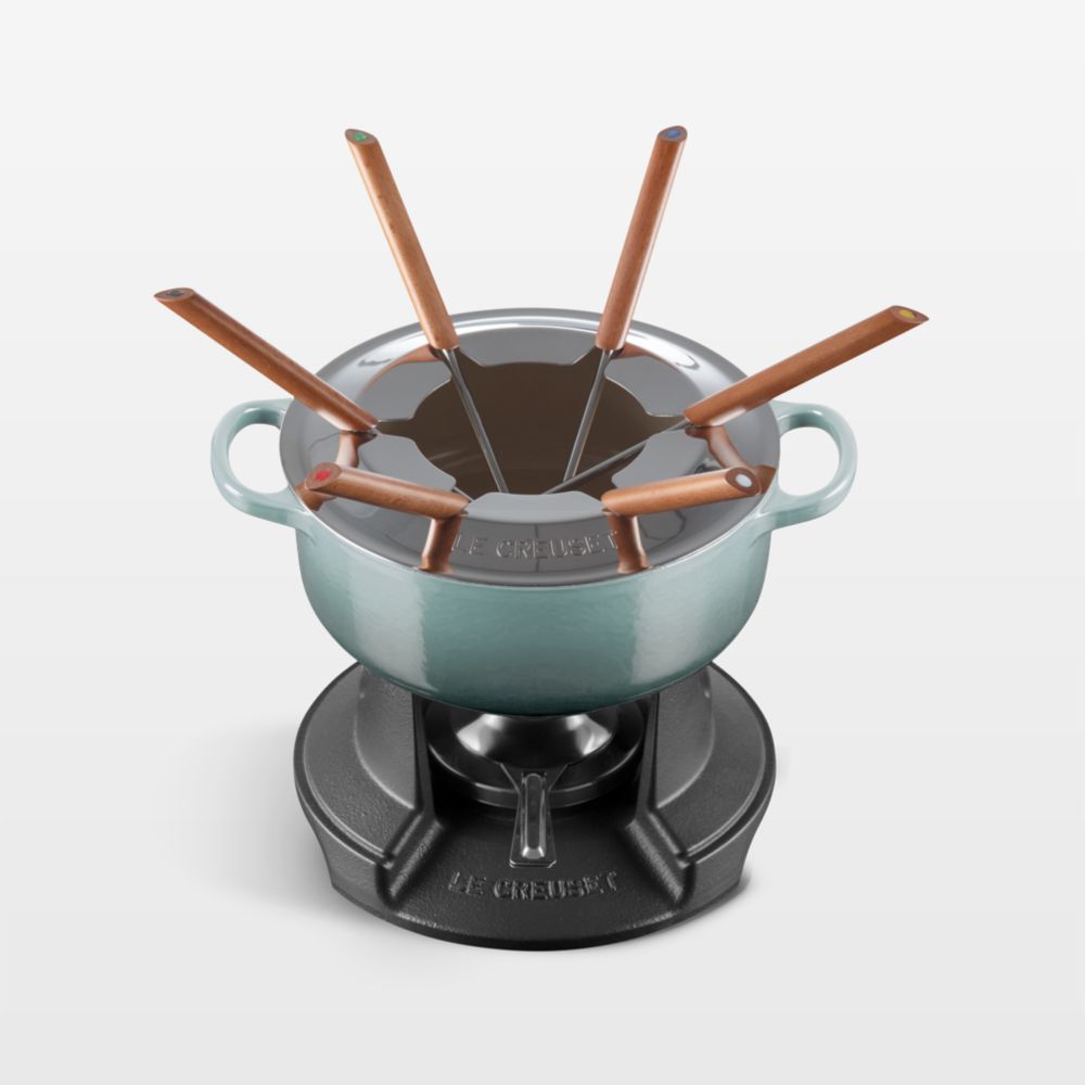 Le Creuset Signature 2.5-Qt. Sea Salt Enameled Cast Fondue Set